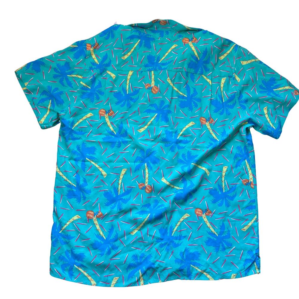 Party Pants Button Down Shirt Large Palm Tree Graphic Print Vacation Loud Short - Picture 2 of 5